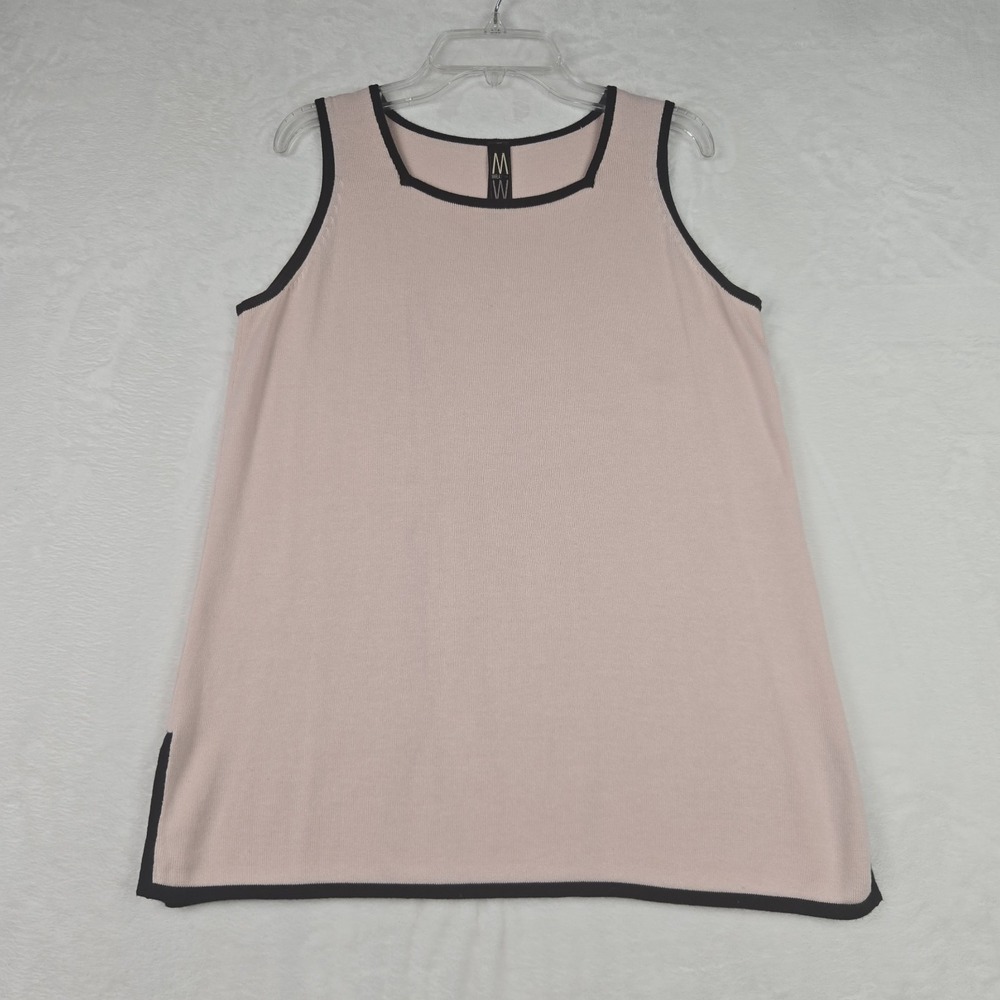 Marla Wynne Womens Pink Knit Blouse‎ Size Small Black Piping Sleeveless